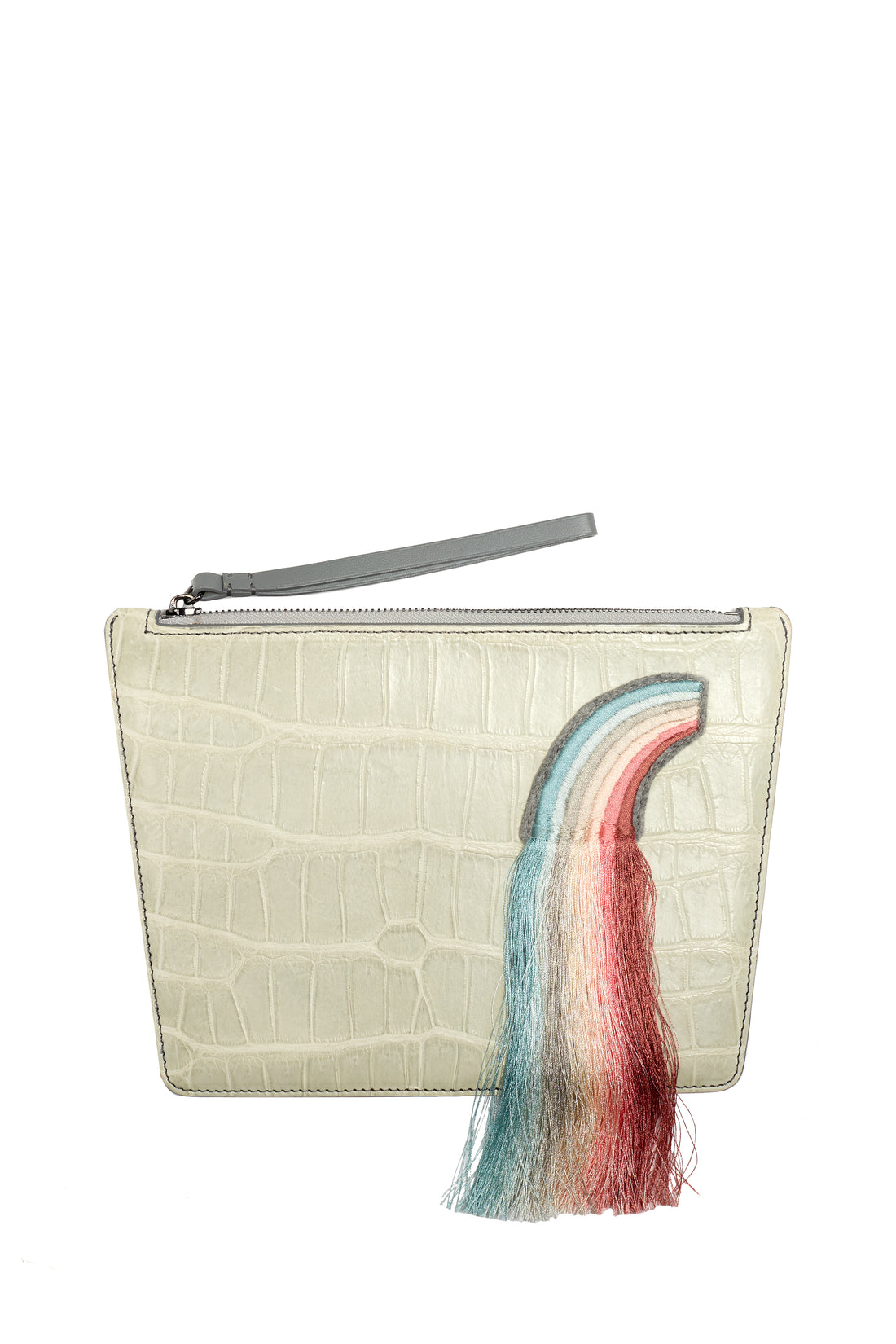 POCHETTE TRAPÈZE - CROCODILE VERT D'EAU PATCH ARC EN CIEL