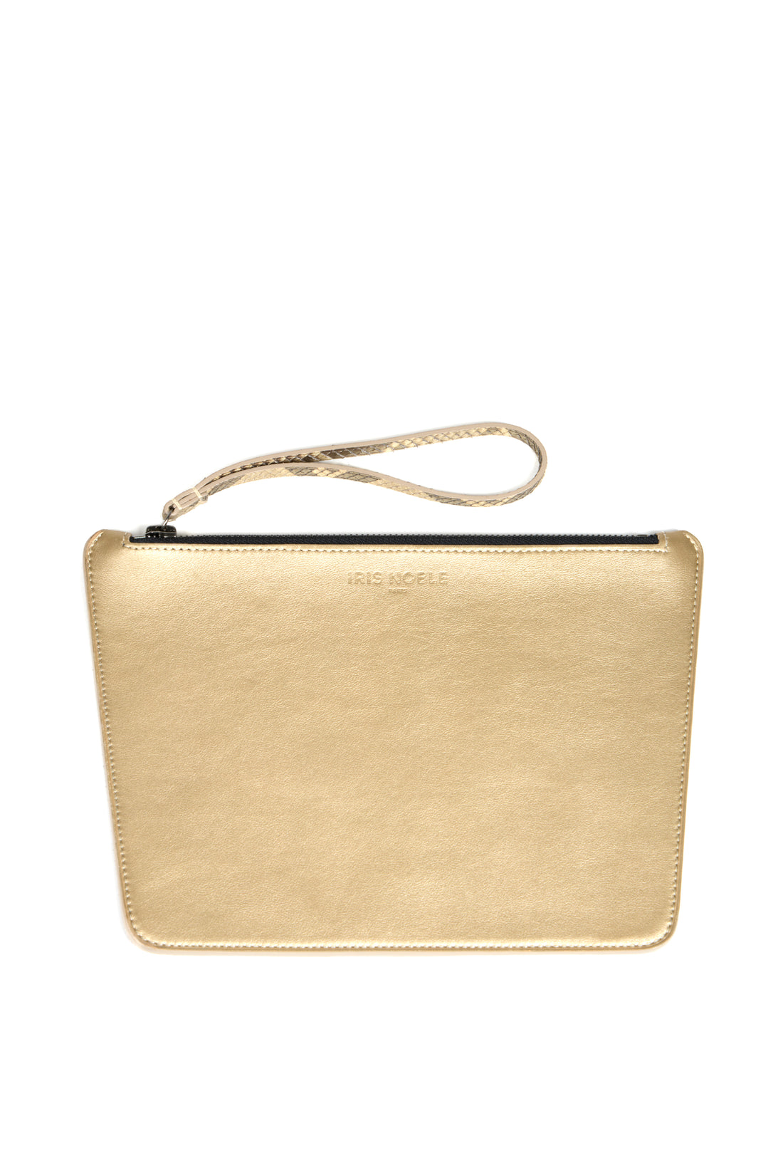 POCHETTE TRAPEZE 25 - SATIN MARRON ET VEAU OR CLAIR