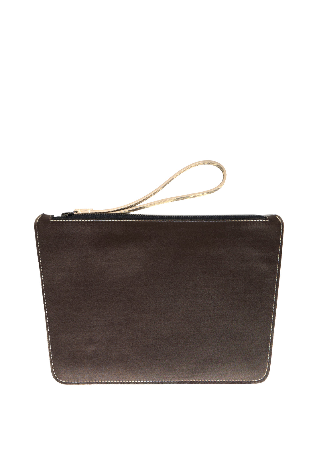 POCHETTE TRAPEZE 25 - SATIN MARRON ET VEAU OR CLAIR