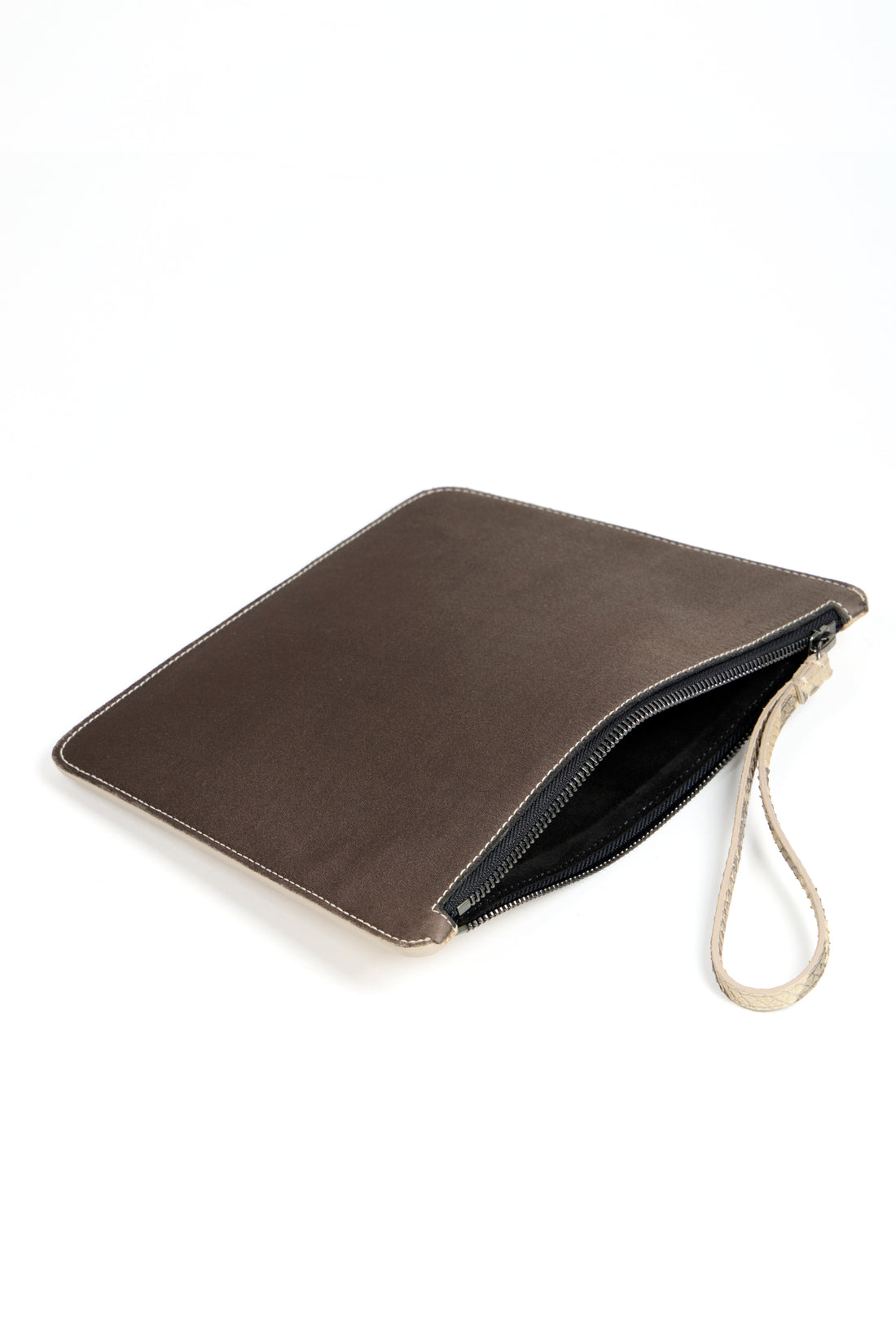 POCHETTE TRAPEZE 25 - SATIN MARRON ET VEAU OR CLAIR