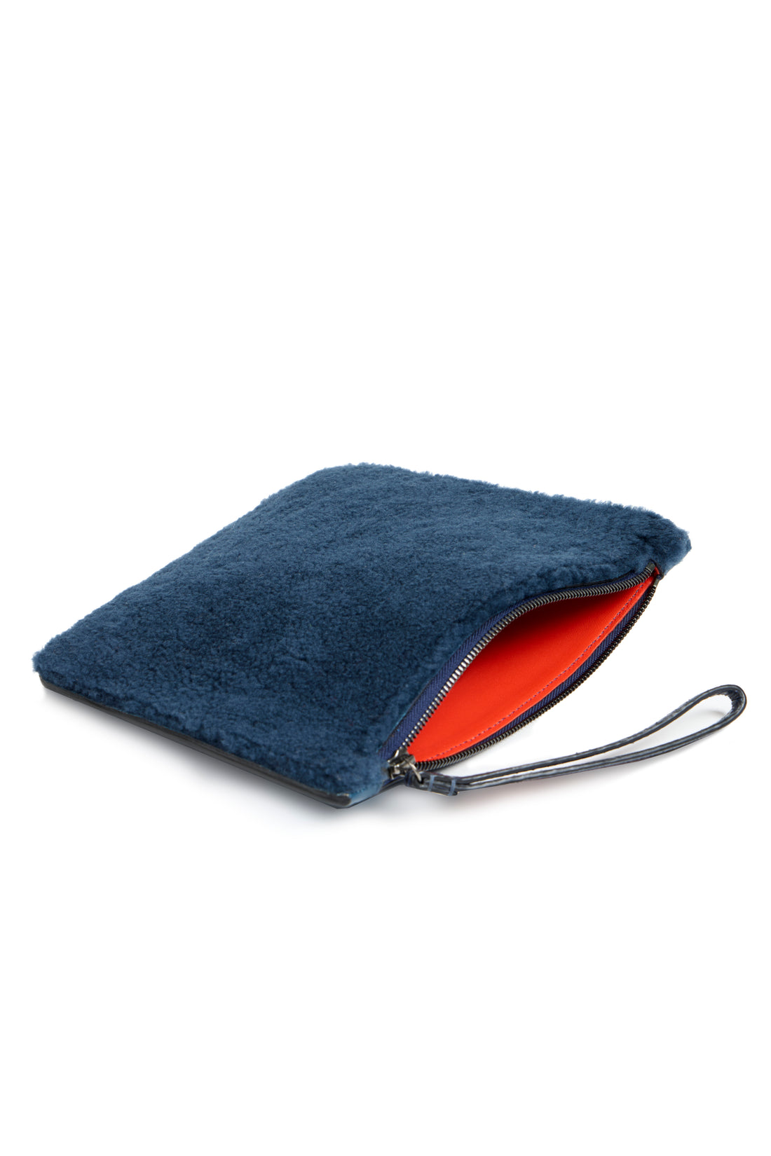 POCHETTE TRAPEZE 25 - SHEARLING ET VEAU PETROLE