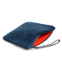 POCHETTE TRAPEZE 25 - SHEARLING ET VEAU PETROLE