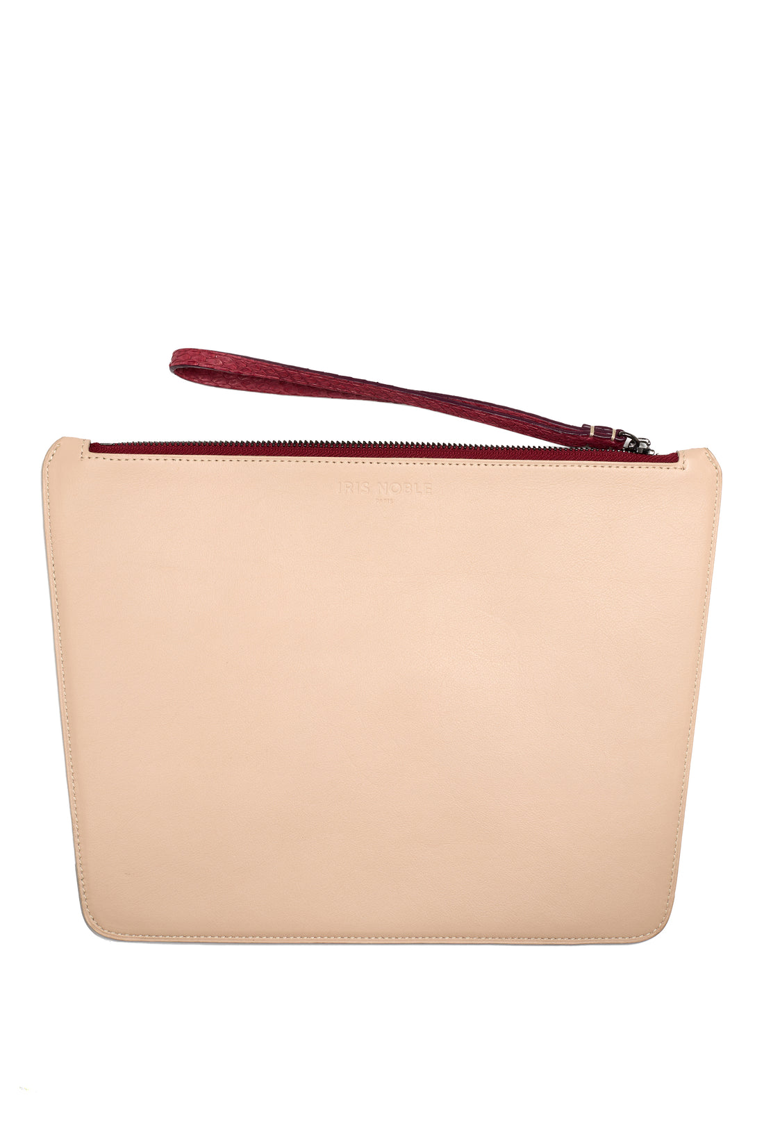POCHETTE TRAPÈZE 29 - VEAU BICOLORE BLANC CASSÉ ET ROSE