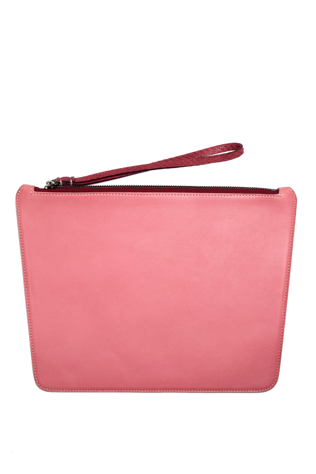 POCHETTE TRAPÈZE 29 - VEAU BICOLORE BLANC CASSÉ ET ROSE