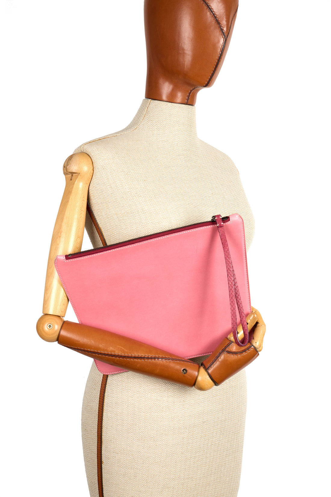 POCHETTE TRAPÈZE 29 - VEAU BICOLORE BLANC CASSÉ ET ROSE