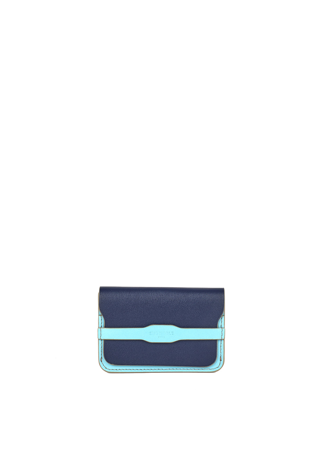 PORTE-CARTE CASTIGLIONE - VEAU BLEU MARINE ET BLEU CIEL