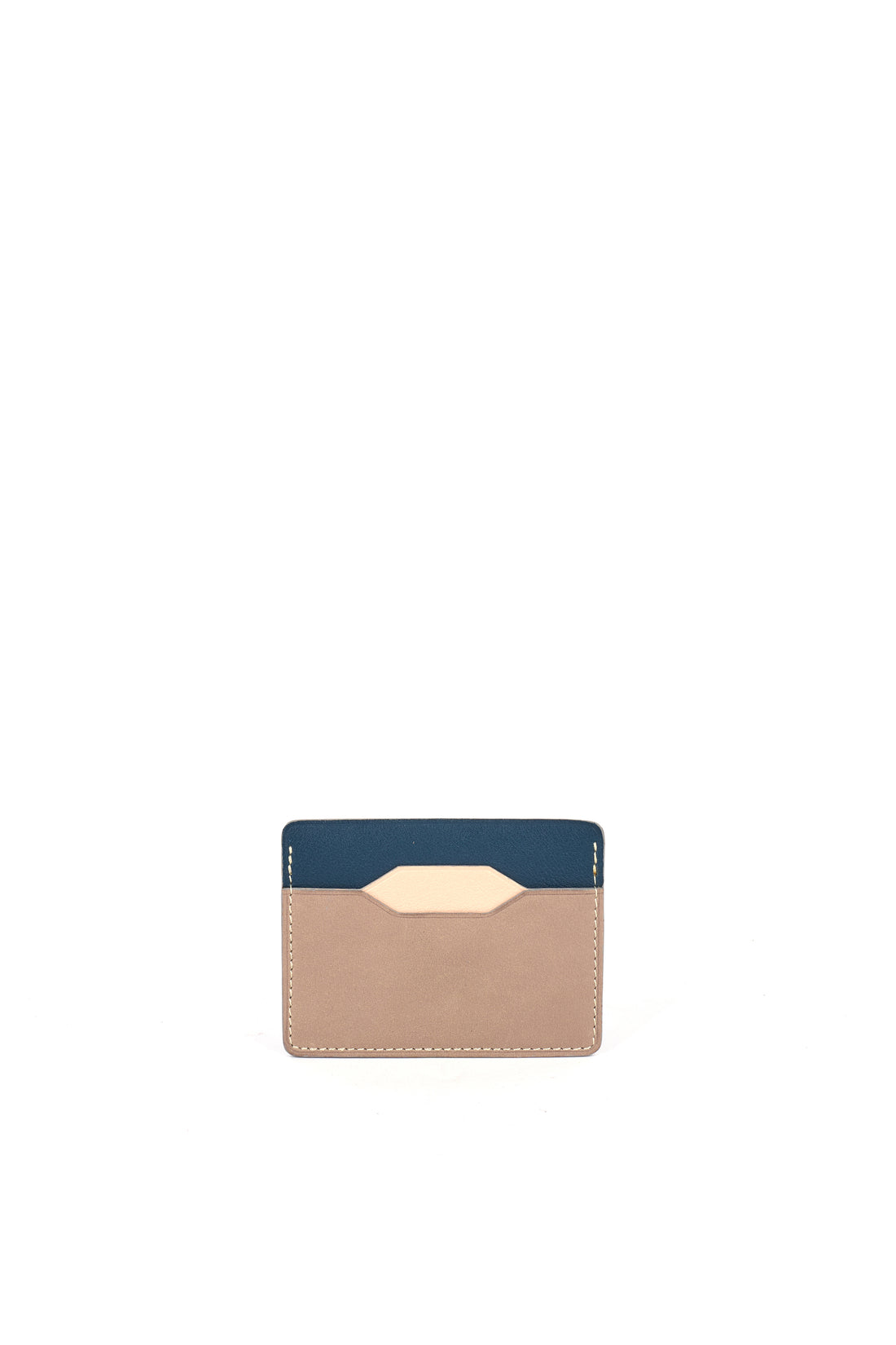 PORTE-CARTE BONAPARTE - VEAU BLEU ECRU ET TAUPE