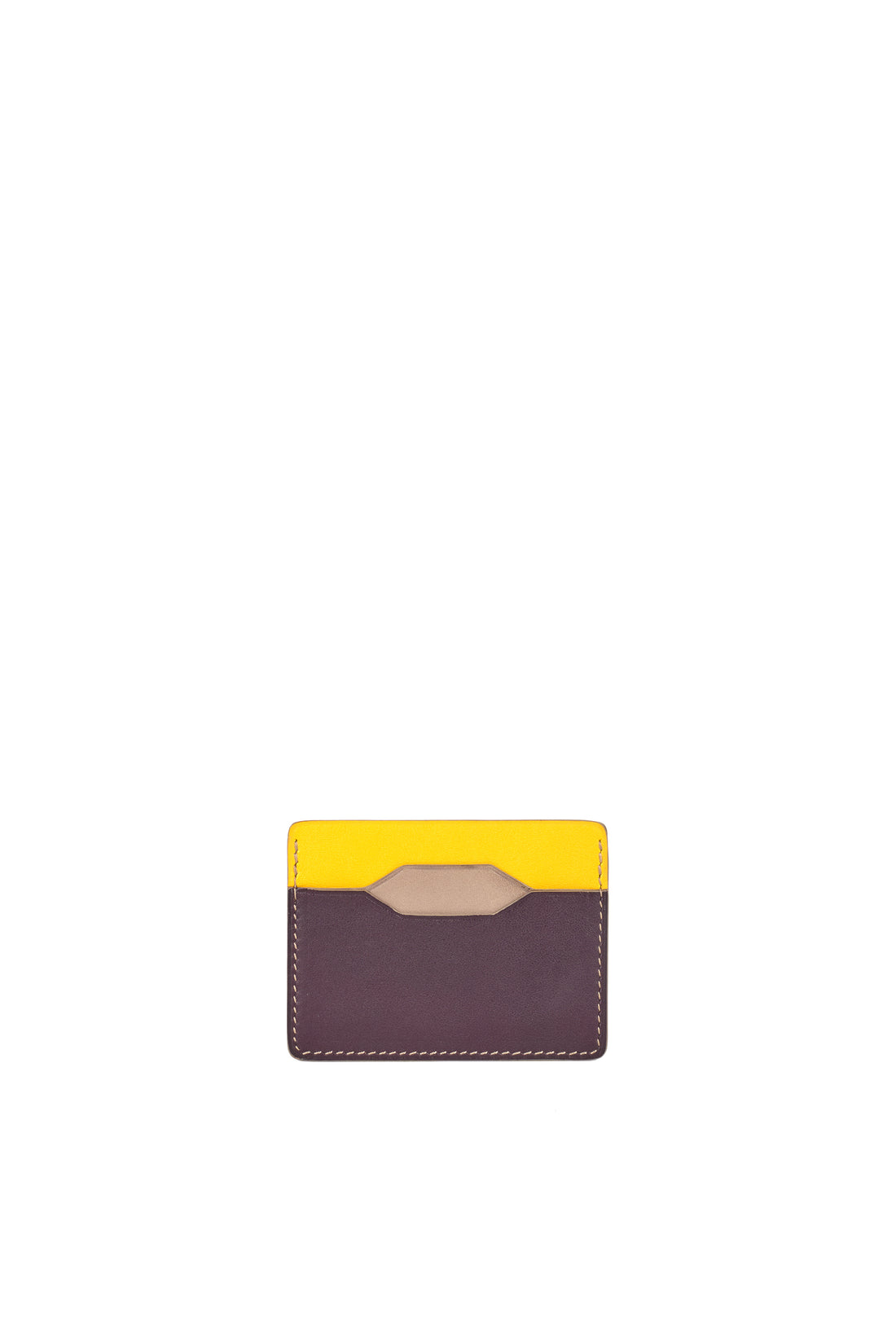 PORTE-CARTE BONAPARTE - VEAU JAUNE, TAUPE ET AUBERGINE