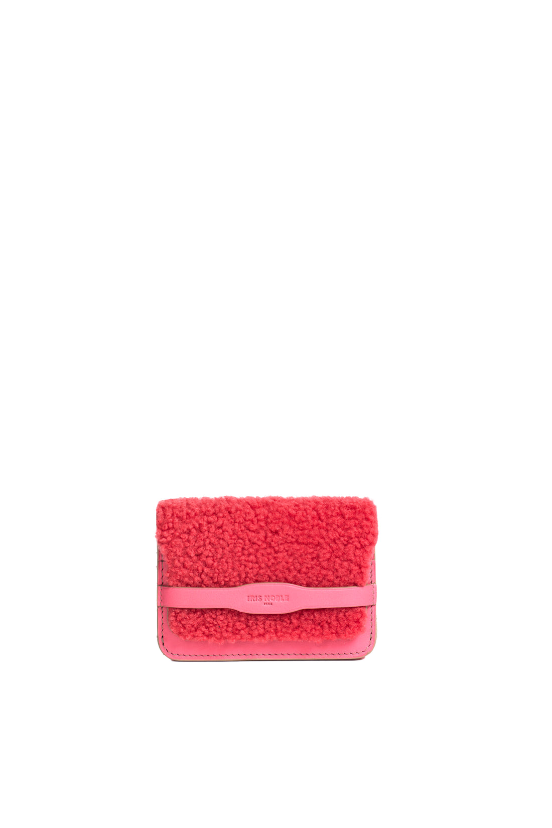 PORTE-CARTE CASTIGLIONE - SHEARLING ET VEAU FRAMBOISE