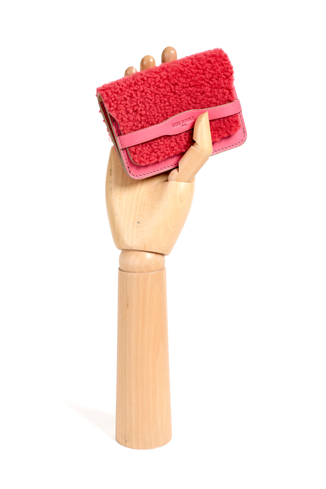 PORTE-CARTE CASTIGLIONE - SHEARLING ET VEAU FRAMBOISE