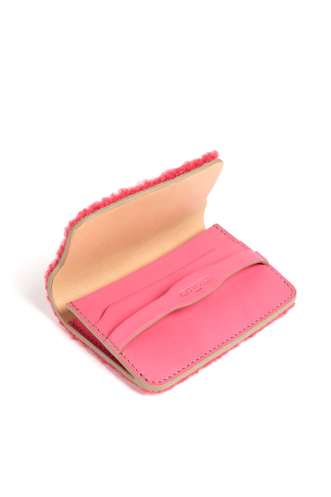 PORTE-CARTE CASTIGLIONE - SHEARLING ET VEAU FRAMBOISE