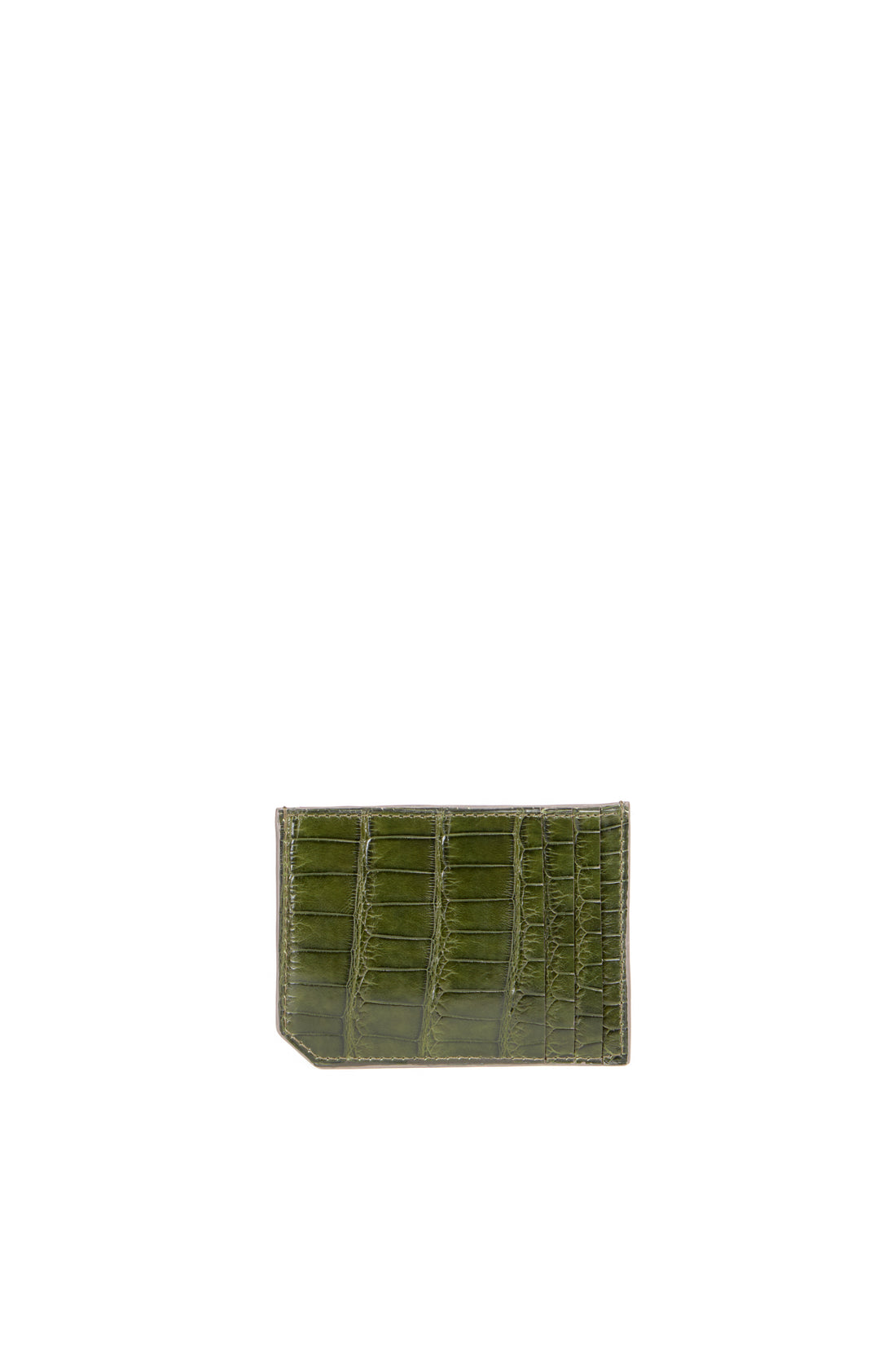 PORTE CARTE MILES - CROCODILE OLIVE VERT