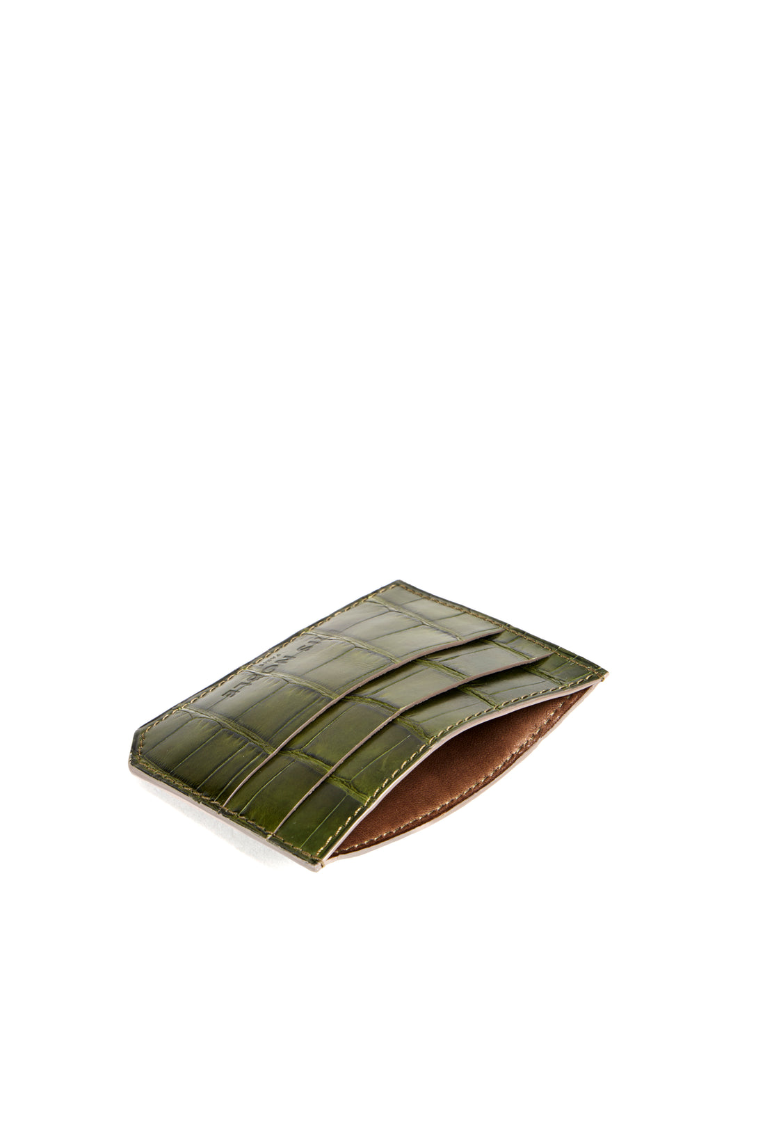 PORTE CARTE MILES - CROCODILE OLIVE VERT