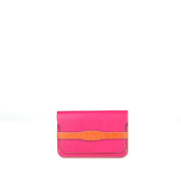 PORTE CARTES BONAPART - VEAU PINK ET CROCODILE ORANGE