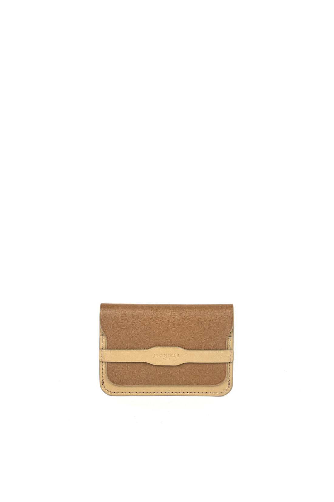 PORTE-CARTE CATIGLIONE - VEAU TAUPE ET CHOCOLAT