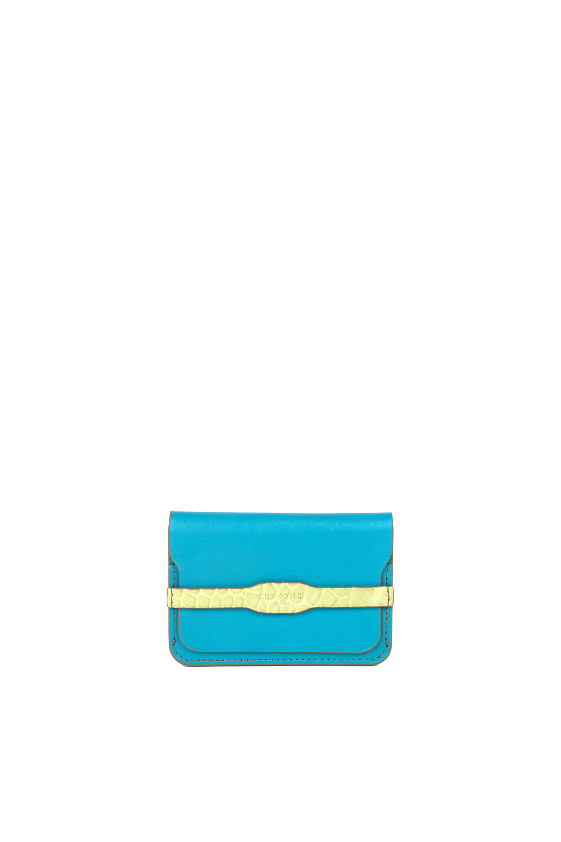 PORTE-CARTE CASTIGLIONE - VEAU AZUR ET CROCODILE LIME