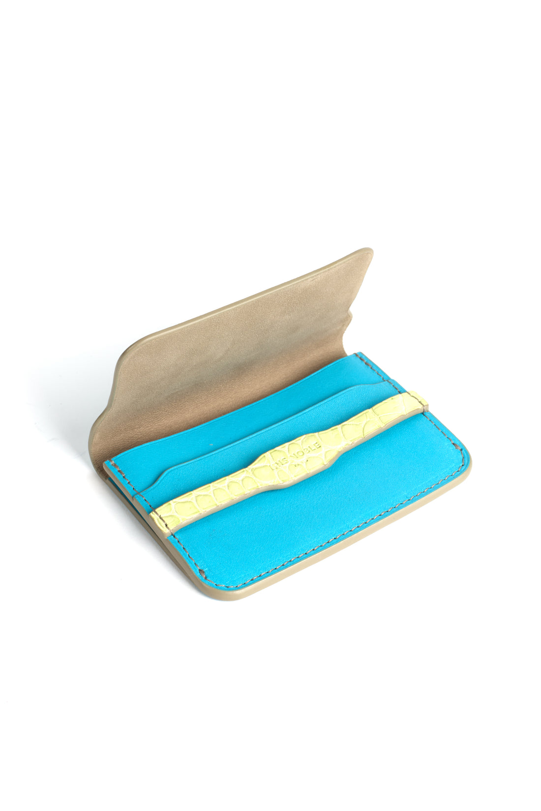 PORTE-CARTE CASTIGLIONE - VEAU AZUR ET CROCODILE LIME
