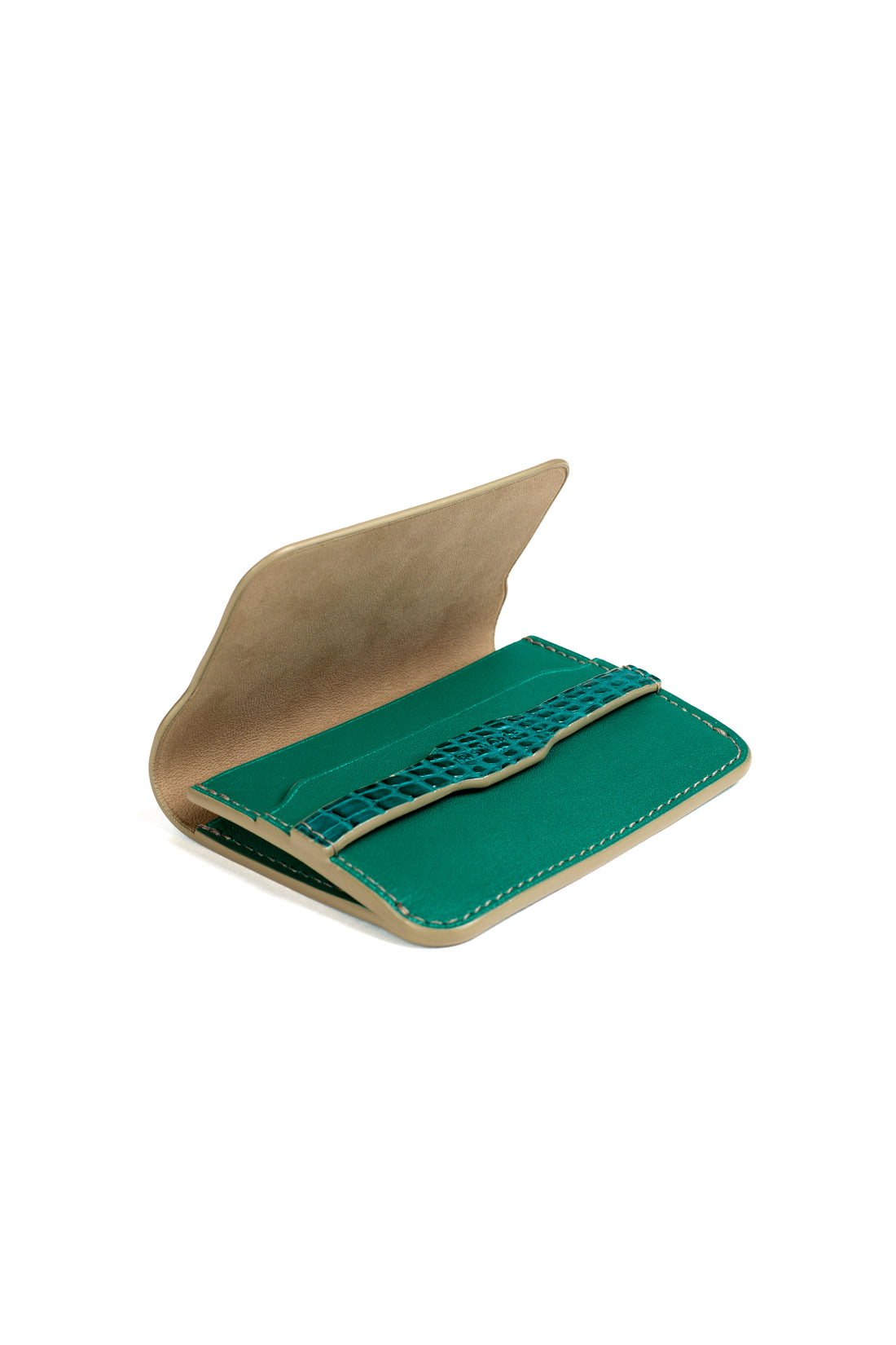 PORTE-CARTE - VEAU ET CROCODILE EMERAUDE