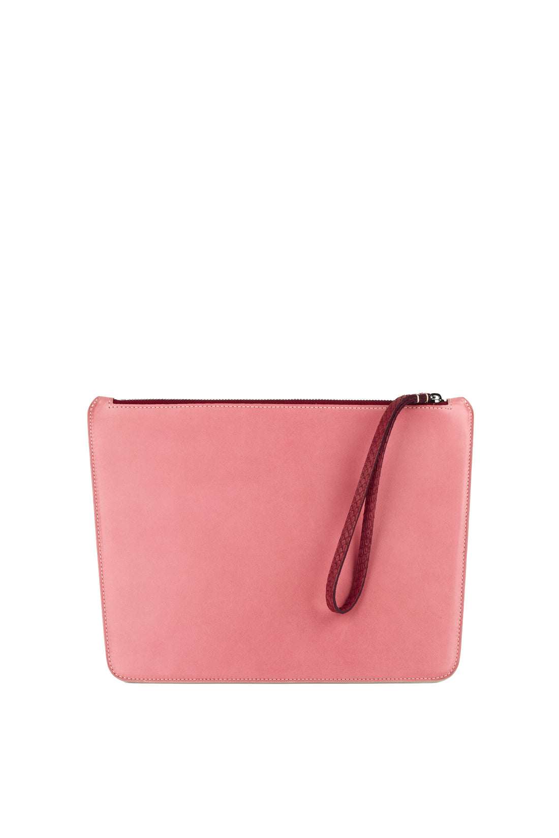 POCHETTE TRAPÈZE 29 - CUIR DE VEAU BICOLOR ROSE ET BLANC CASSÉ