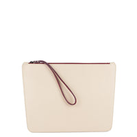 POCHETTE TRAPÈZE 29 - CUIR DE VEAU BICOLOR ROSE ET BLANC CASSÉ