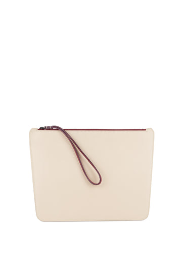 POCHETTE TRAPÈZE 29 - VEAU BICOLORE BLANC CASSÉ ET ROSE