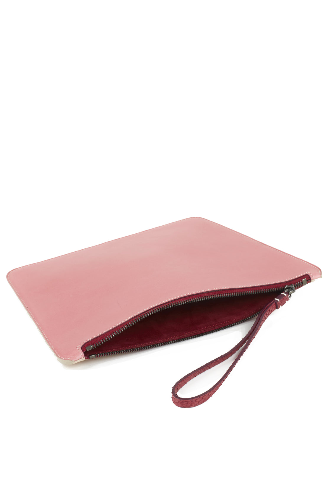 POCHETTE TRAPÈZE 29 - CUIR DE VEAU BICOLOR ROSE ET BLANC CASSÉ