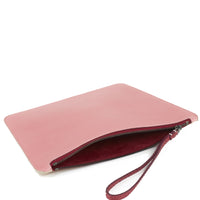 POCHETTE TRAPÈZE 29 - CUIR DE VEAU BICOLOR ROSE ET BLANC CASSÉ